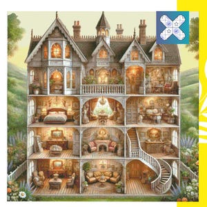 PROMO! Cross Stitch Pattern PDF "Victorian Dollhouse" DMC Pattern Keeper Compatible, Instant Download