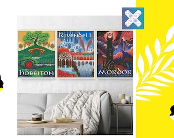 Bundle 3 Charts PDF "LOTR Poster Collection" Cross Stitch Pattern DMC, Pattern Keeper Compatible, Instant Download + Notebook Gift