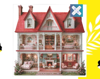 Viktorianisches Puppenhaus, Vintage Cottage, Kreuzstichmuster PDF, DMC, Pattern keeper, Instant Download