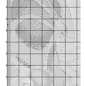 May include: Black and white cross stitch pattern chart for a Disney villain. The chart includes a grid with symbols representing different colors of thread. The chart is labeled "Page 19 Disney Villains".