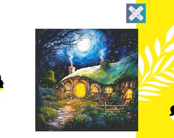 PDF &quot;The Shire Starry Night&quot; Cross Stitch Pattern DMC 142 Solid Colors, 450w X 450h Stitches, Size on 18th Count: 64w X 64h cm (25w&#39; X 25h&#39;)