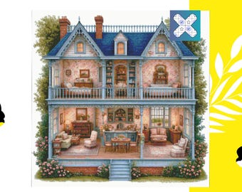 Viktorianisches Puppenhaus II, Vintage Cottage, Kreuzstichmuster DMC, Sofort Download, Pattern keeper Kompatibel