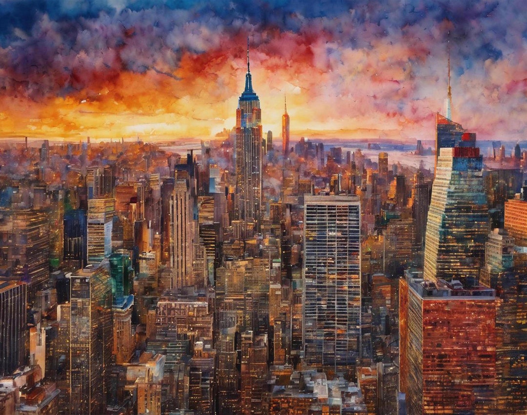 New York City Wall Art Digital Download, New York Skyline Watercolor ...