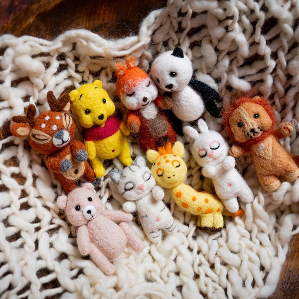 Jouet en feutre de laine, accessoire de photographie pour nouveau-né, animaux feutrés, accessoires photo pour bébé, jouets en peluche, animaux mignons