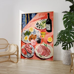 Tapas Plate Print | Modern Kitchen Food Painting | Food and Drink Wall Printable Art | Vibrant Colour Restaurant Decor | Henri Matisse Art