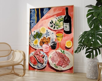 Tapas Plate Print | Modern Kitchen Food Painting | Food and Drink Wall Printable Art | Vibrant Colour Restaurant Decor | Henri Matisse Art