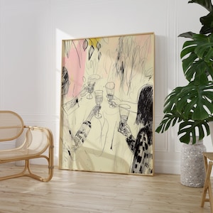 Partij schets afdrukken | Moderne keukenmuurschildering | Cocktail en drankje muur afdrukbare kunst | Pastelkleurige Bar Cart Decor | Vrienden feest