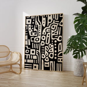 Ancient Abstract Printable | Black and Cream Wall Art | Afro Bohemian Beige Painting | Luxurious Abstract House Printable Minimal Wall Decor