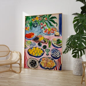 Food Spread Printable Art | Abstract Kitchen Painting | Tapas Poster Wall Print | Vibrant Colour Food Poster | Henri Matisse Inspired Art