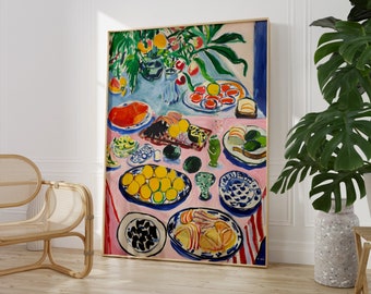 Food Spread Printable Art | Abstract Kitchen Painting | Tapas Poster Wall Print | Vibrant Colour Food Poster | Henri Matisse Inspired Art