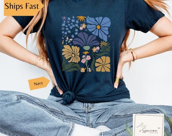 Matisse Floral T-shirt, Stylish Flower Shirt, Boho Flowered shirt, Plant Print, Vintage Inspired Apparel, comfortable Comfort Color shirt