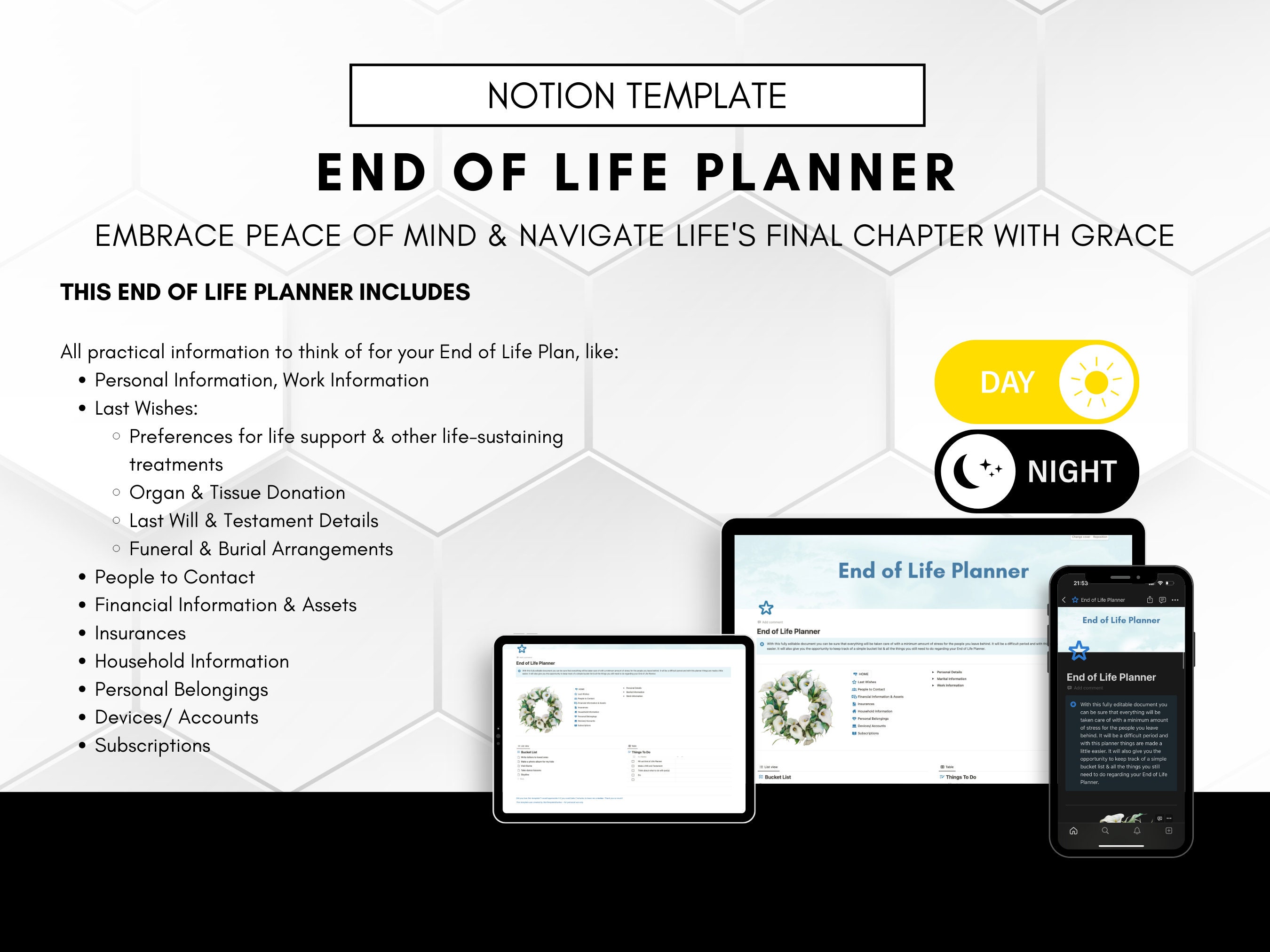 Notion End of Life Planner, Notion Template, Death Planner, Digital