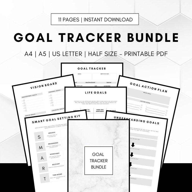 2024 Goals Tracker, Goal Planner 2024, SMART Goal Setting Kit, Monthly
