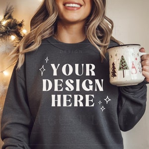 Gildan 18000 Mockup Gildan 18000 Dark Heather Christmas Mockup Dark Grey Heather Mockup 18000 Christmas Mockup G180 Sweatshirt Mockup Gildan