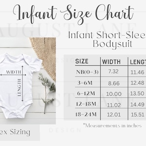 Maattabel voor baby's, maattabel voor babybody's, konijnenhuiden 4424 maattabel, babymaattabel, baby mock up, baby mockup, mockup maattabel