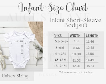 Infant Size Chart, Infant Bodysuit Size Guide, Rabbit Skins 4424 Size Chart, Baby Size Chart, Infant Mock Up, Baby Mockup, Mockup Size Chart