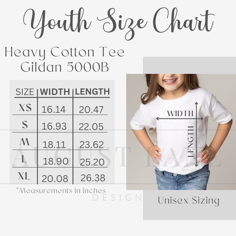 Gildan 5000B Size Chart, Gildan Kids Heavy Cotton Tee Size Chart