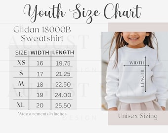 Tabella taglie Gildan 18000B, Tabella taglie felpa Gildan per ragazzi, Modello Gildan 18000B, Tabella taglie Gildan per bambini, Guida alle taglie felpa per ragazzi