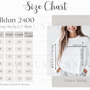 Gildan 2400 Size Chart Gildan Long-Sleeve Mockup Size Chart G2400 Mockup Size Guide Gildan Long Sleeve T-Shirt Size Chart Unisex Sizing