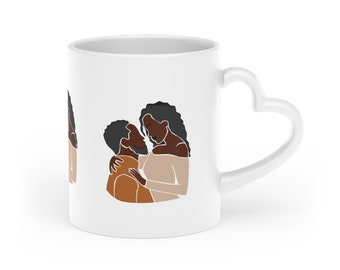 Heart-shaped handle Coffee Mugs, Black couple, Coffee Mug, Couples gifts, Gift for her, Gift for him, Ceramic Mugs, Valentines gift