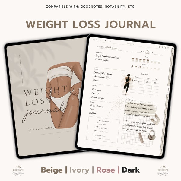 Weight Loss Journal Pages, Digital Fitness Planner Template, Workout Planner, Meal Planner, Weight Loss Tracker, Fitness Gift, Goodnotes