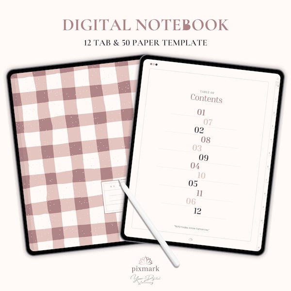 Cuaderno digital Goodnotes con pestañas, diario para estudiantes, cuaderno digital de 12 materias, punteado, cuadrícula, aplicación para tomar notas digitales Cornell