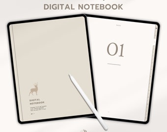 Goodnotes Digital Notebook with Tabs, Digital Notepad, Cornell Notes, Grid Notebook, Digital Note Taking, ipad Notes, Notability, Beige
