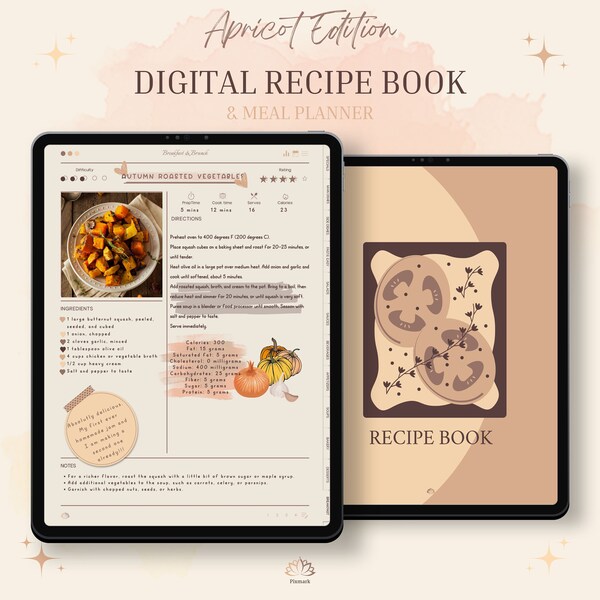 Digital Recipe Book for GoodNotes, Notability, iPad Recipe Journal, Digital Cookbook, Digital Meal Planner, Recipe Book Template Recipe Card