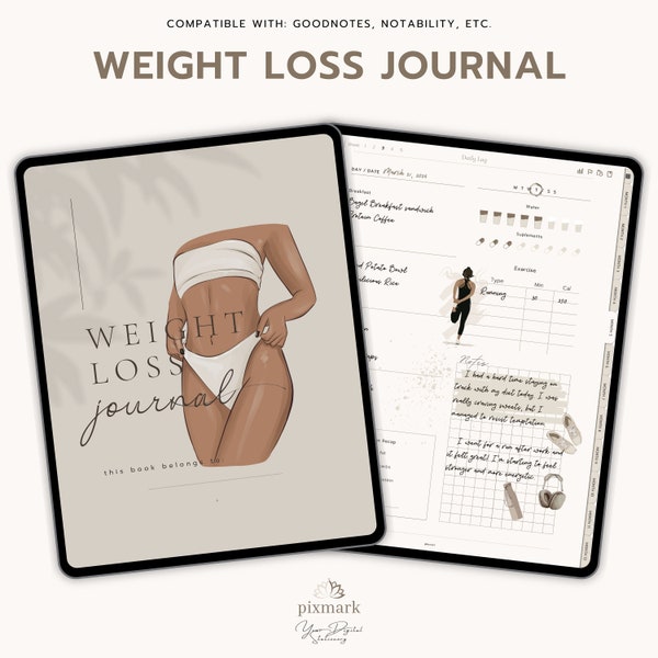 Digital Weight Loss Journal for GoodNotes, Digital Fitness Planner for iPad, Workout Planner, Meal Planner, Weight Loss Tracker