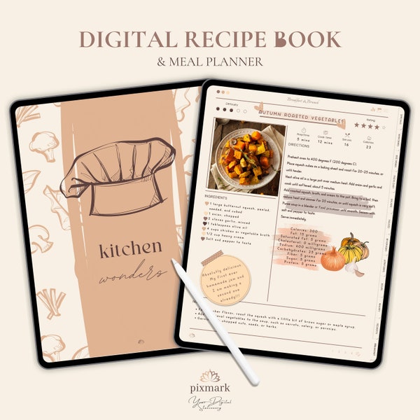 Digital Recipe Book Goodnotes, Digital Cookbook Template, iPad Recipe Organizer with Weekly Meal Planner, Dinner Recipes, Recipe Gift