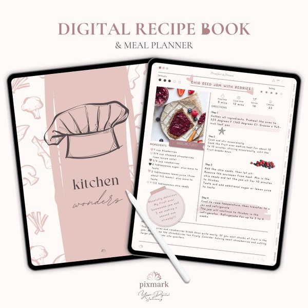 Digital Recipe Book Goodnotes, Digital Cookbook Template, iPad Recipe Organizer with Weekly Meal Planner, Dinner Recipes, Recipe Gift