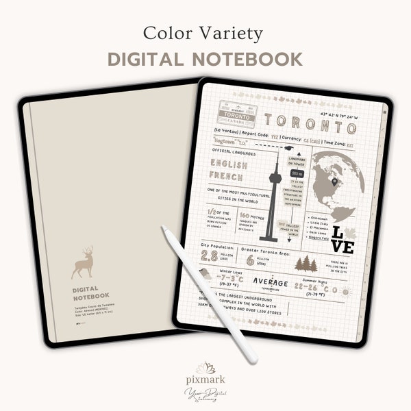 Cuaderno digital con pestañas, Cuaderno GoodNotes, Bloc de notas digital, Retrato, Diario de cuaderno minimalista, Punteado, Forrado, Cuadrícula, Notas Cornell