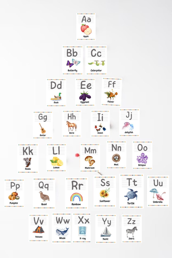 Montessori Alphabet Printable ABC Flashcards Toddler Etsy