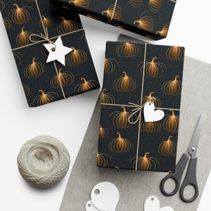 Elegant Gold Pumpkins Wrapping Paper Perfect for Halloween/Fall Season Celebrations