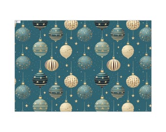 Cream and Teal-ish Bauble Holiday Wrapping Paper, Perfect for the winter season or any occasion.