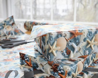 Muschel Geschenkpapier Küsten Strand Geschenkverpackung in Matt oder Glänzend Ozean Hochzeit, Sommer Geburtstag oder Brautparty Dekor