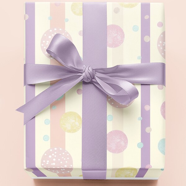 Wrapping Paper Easter Parade Wrapping Paper - Soft Pastel Stripes and Polka Dots Design Gift Wrap