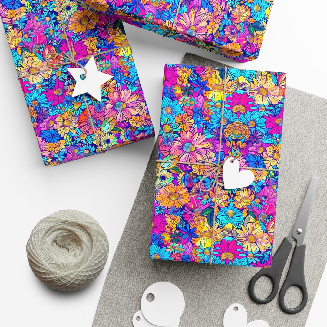 Wrapping Paper Vibrant Floral Print Wrapping Paper - Colorful Birthday ...