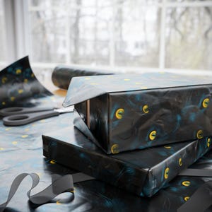 Wrapping Papers - Spooky Black Cats with Yellow Eyes, Halloween Gift Wrap, Creepy Feline Design, Cat Lover Christmas Paper, Gothic Holiday