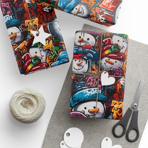 Wrapping Papers, Colorful Snowman Gift Wrap, Holiday Gift Wrap, Christmas Wrapping Paper, Festive Gift Wrap, Unique Wrapping Paper image 9
