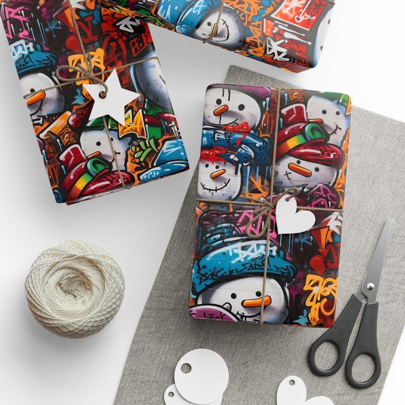 Wrapping Papers, Colorful Snowman Gift Wrap, Holiday Gift Wrap, Christmas Wrapping Paper, Festive Gift Wrap, Unique Wrapping Paper image 9