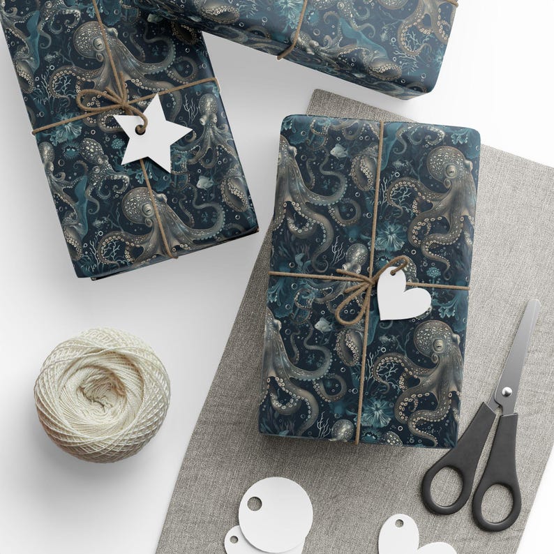 Geschenkpapier Oktopus: Stimmungsvolle maritime Geschenkverpackung Bild 6