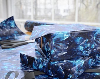 Wrapping Paper Vivid Sapphire Blue Crystals Design Luxury Wrapping Paper, Premium Eco-Friendly Quality