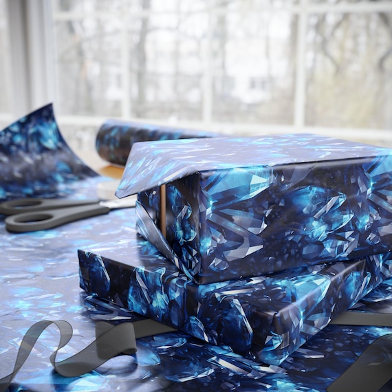 Wrapping Paper Vivid Sapphire Blue Crystals Design Luxury Wrapping Paper, Premium Eco-Friendly Quality