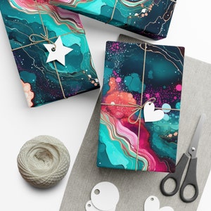 Wrapping Paper Luxury Teal and Pink Geode Gift Wrapping paper, for her, birthday, baby shower