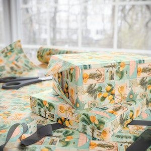 Carta da regalo vintage con collage tropicale di limoni e agrumi, design per cartoline estive, carta da regalo con tema spiaggia per compleanni, decorazioni per feste tropicali, diario di viaggio
