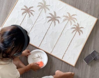 Textured Palm tree Wall Art | Minimalist Art | Wall Decor | Painting | Modern Wall Art | Canvas Plaster Painting | Wall Art | Palm Tree |