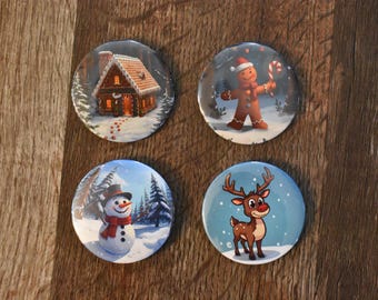3 inch Christmas Button Pin Set of 4