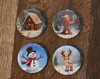 3 inch Christmas Button Pin Set of 4