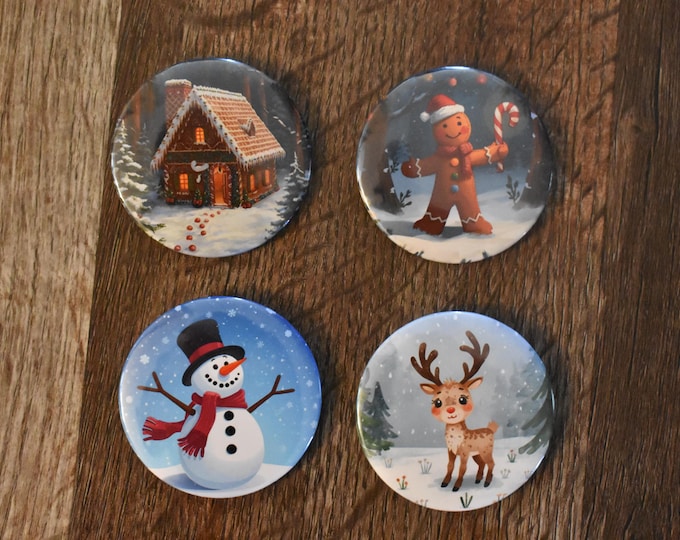 3 inch Christmas Button Pin Set of 4